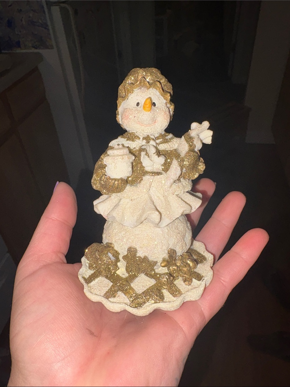 Gold and Cream Glitter Snowman Figurine - Holiday Home Accent
